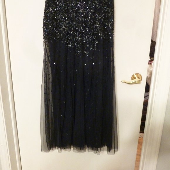 Adrianna Papell  Hand Beaded Short Sleeve V-neck  Beaded Gown In Black - Picture 4 of 9